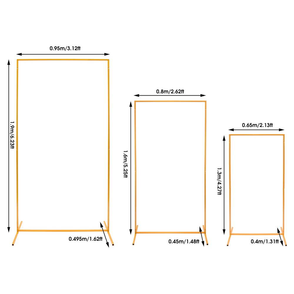 Set of 3 Metal Backdrop Stand, Rectangular Balloon Frame, Gold Backdrop Decor