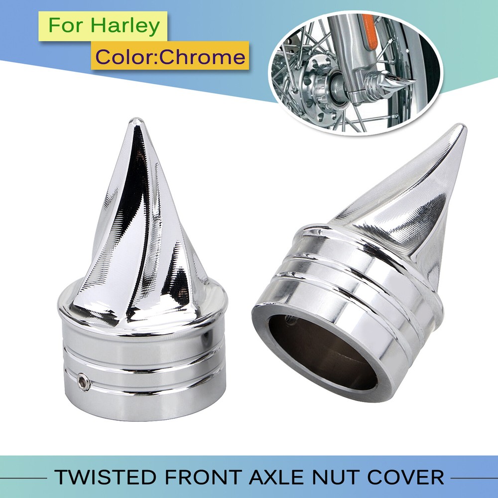Spike Front Axle Nut Covers Cap Chrome For Harley Electra Glide FLHT Road King