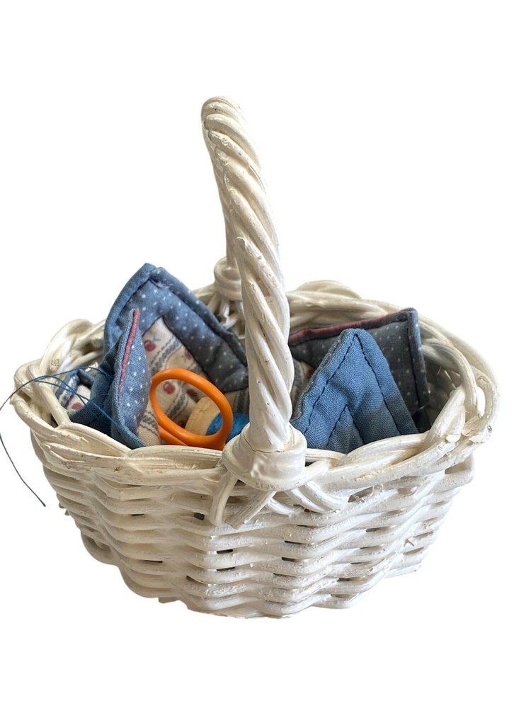 Mini Sewing Basket White Wicker with Liner