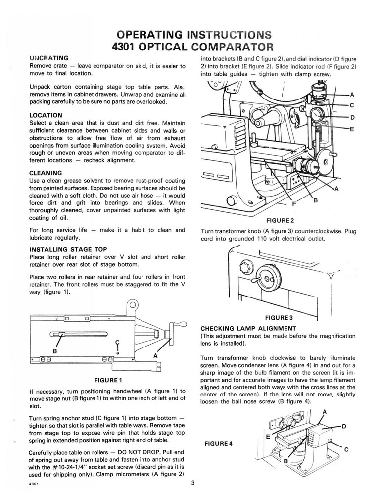 Clausing 14" Model 4301 Optical Comparator Instructions & Parts Manual #1848