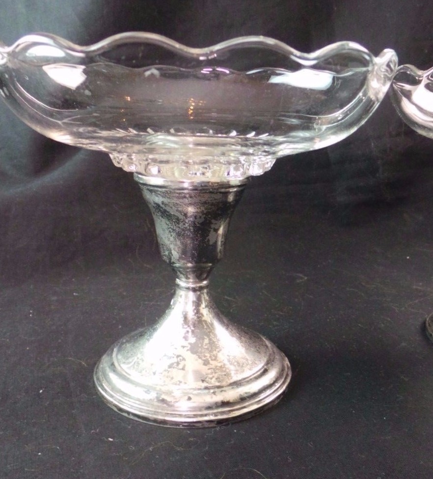 PAIR MID CENTURY WEIGHTED STERLING SILVER CANDY DISH CUPS