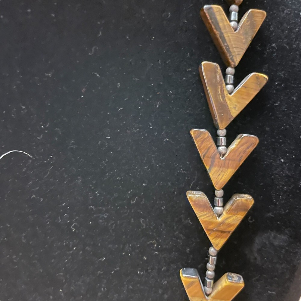 Tiger Eye Long Necklace Chevron Triangle