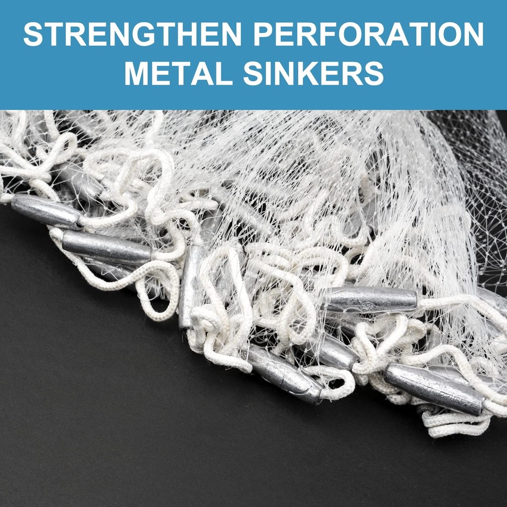 Cast Net, 3/8 Inch Mesh Size Throw Cast Net 6Ft Radius with Real Metal Sinker...
