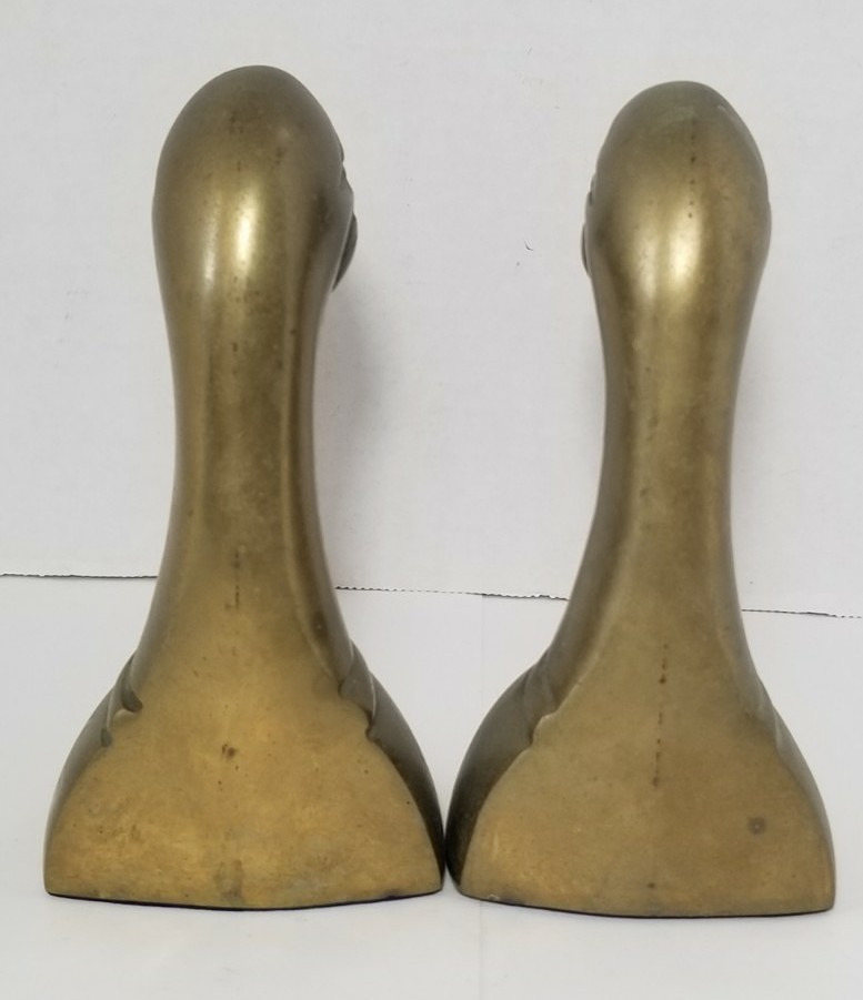 Vintage Solid Brass Mallard Duck Heads Bookends Pair Set