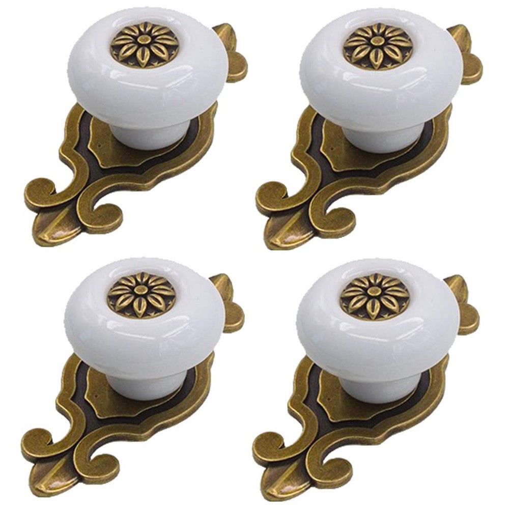 Retro Ceramic Cabinet Knobs, [4 Pack] Vintage Antique Drawer Knobs with Backp...