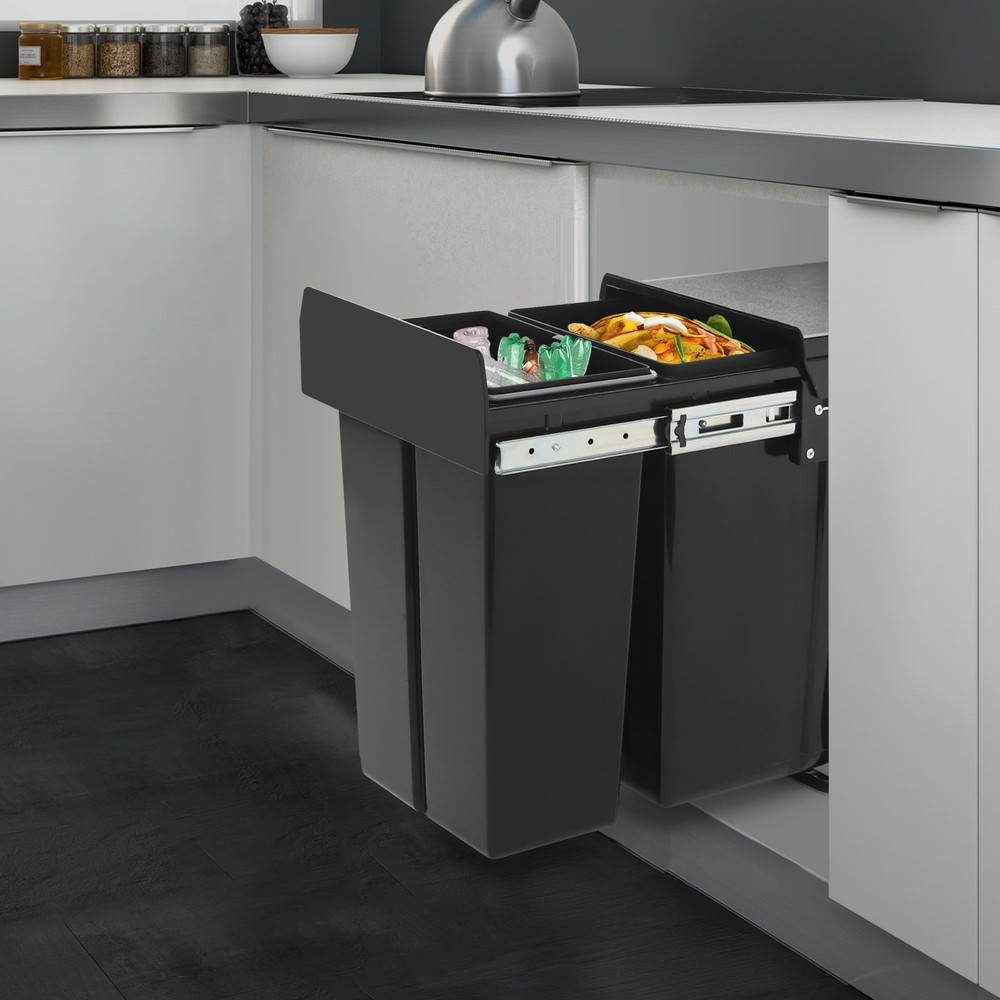 Pull Out Under Cabinet Trash Can 10L + 20L Kitchen Cabinet Garbage Can