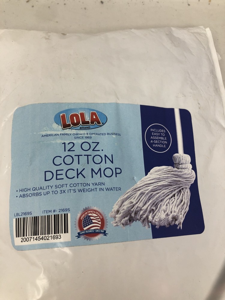 LOLA Products 12 Oz Cotton Deck Mop 4 Section Handle Qty1