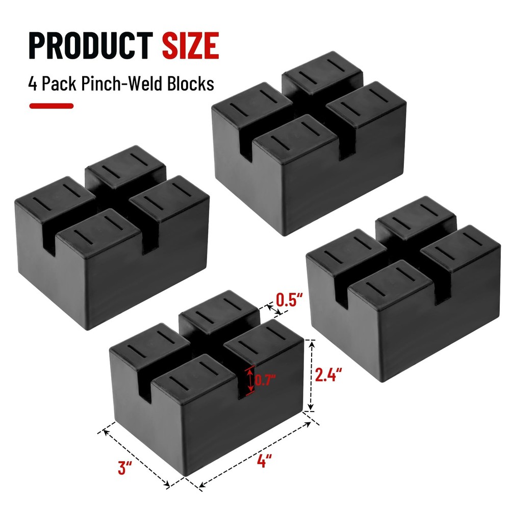 Racewill 4 Pack PinchWeld Blocks, Solid Rubber Auto Lift Jack Stand Pad, Weld...