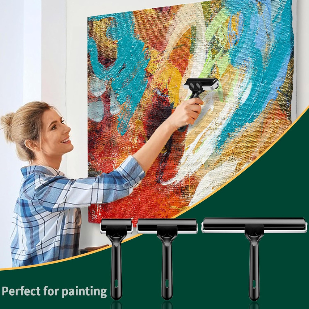 3 Pack Rubber Brayer Rollers for Crafting, Hard Rubber Rollers for Printmaking