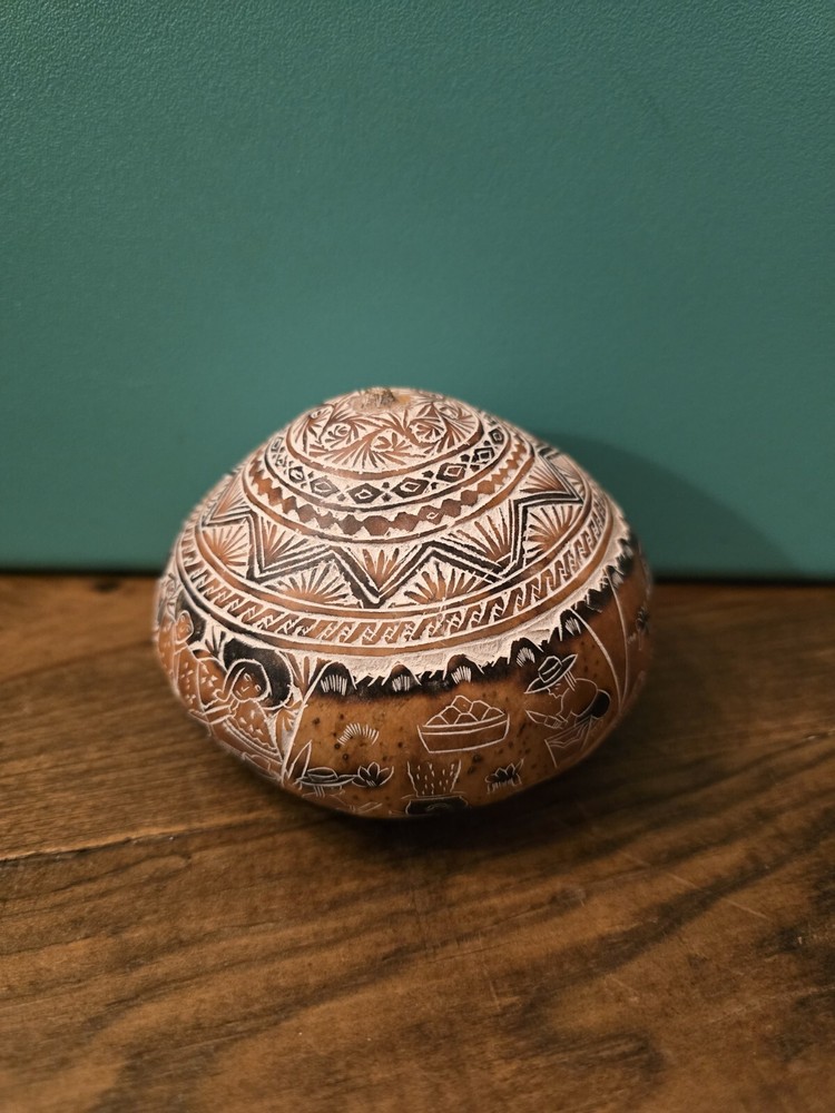 Vintage Hand Carved & Painted Gourd Peruvian