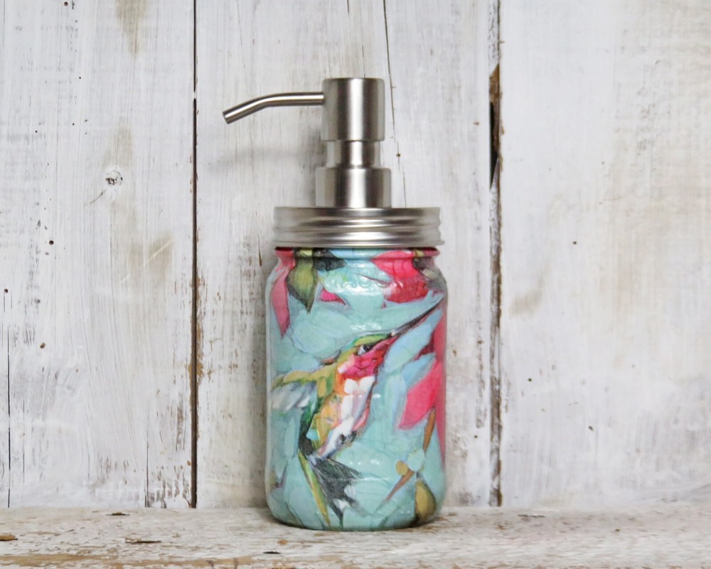 Ruby Throated Hummingbird Soap Dispenser Decoupage