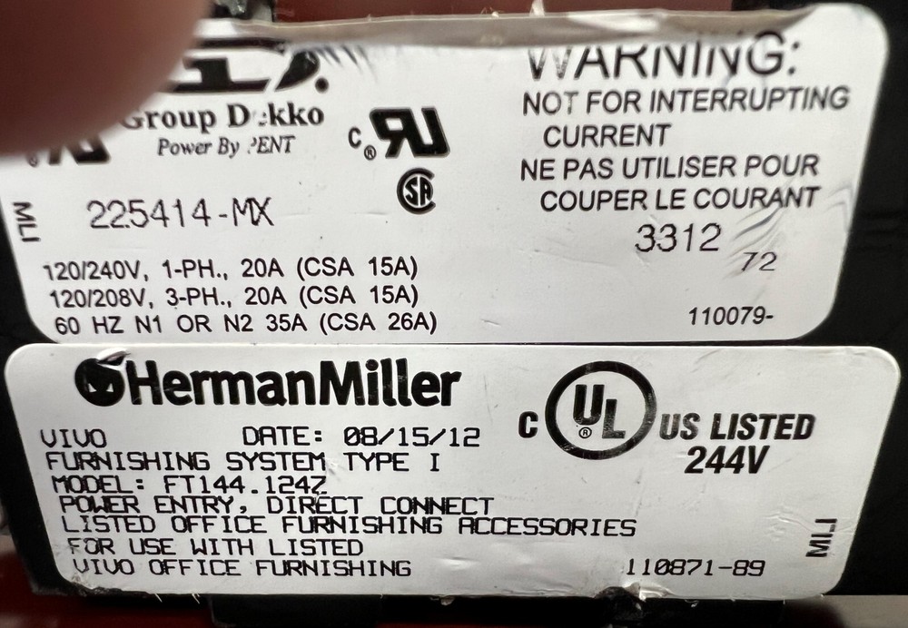 Herman Miller Ethospace Base Feed Module (Power Whip)