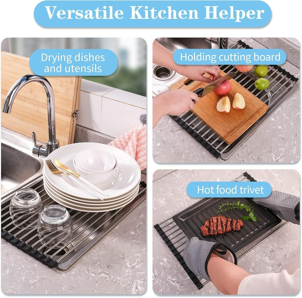 Roll Up Dish Drying Rack Over The Sink Drying Rack for Kitchen Counter, Rolli...