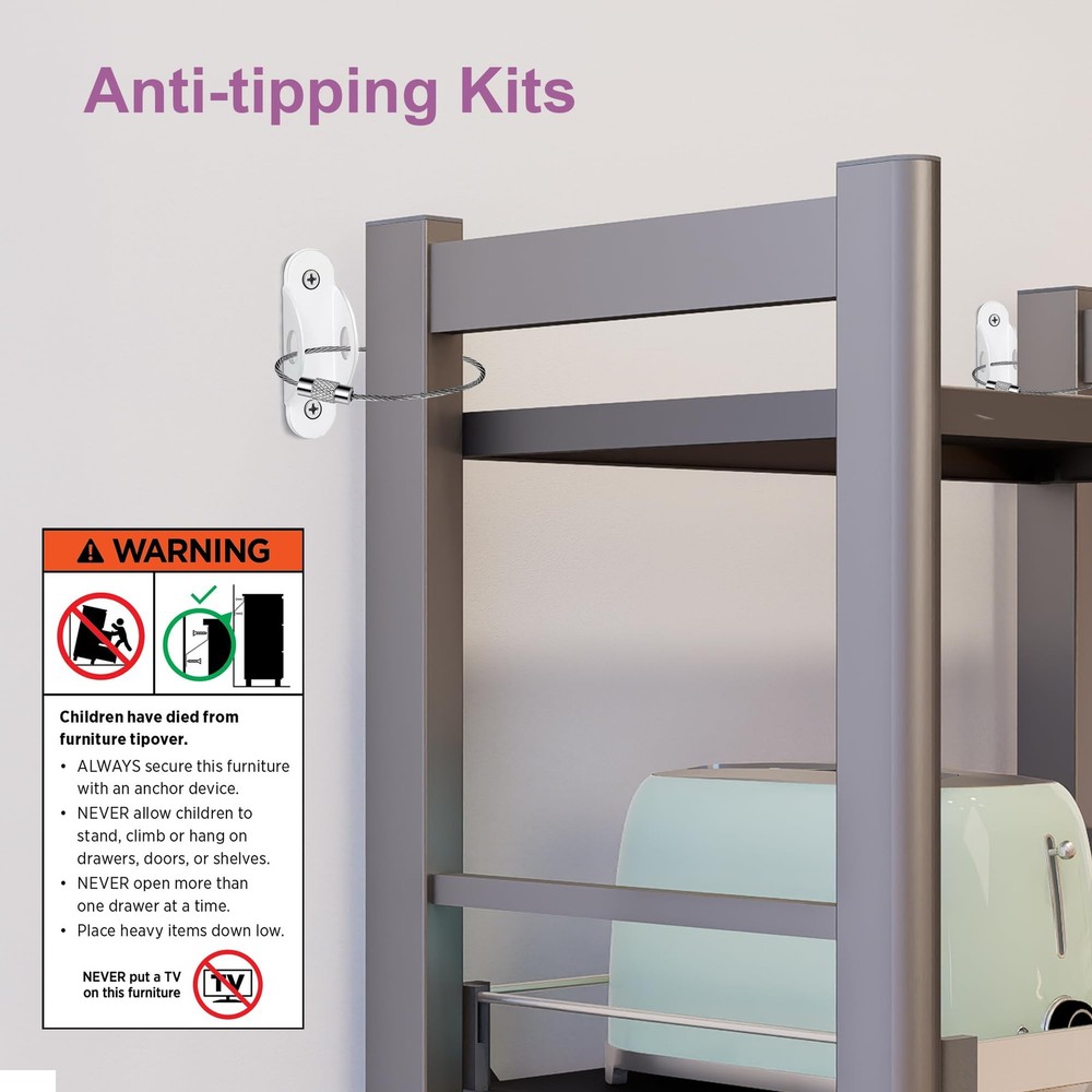 4-Tier Pull Out Kitchen Baker's Rack with Wheels, Heavy Duty Metal Microwave ...