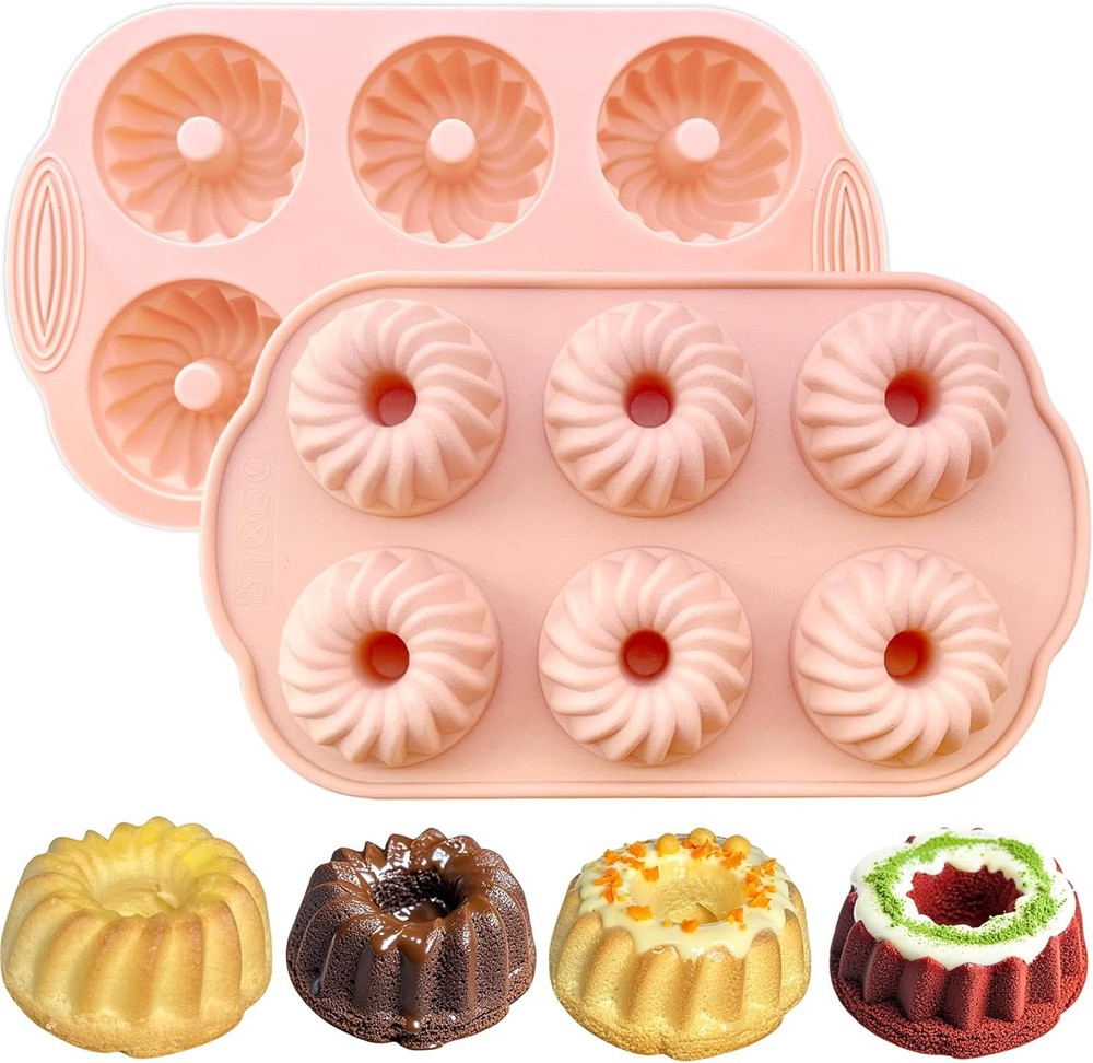 Mini Nonstick Silicone Cake Pans for Baking Cupcakes and Donuts - 2 Pcs