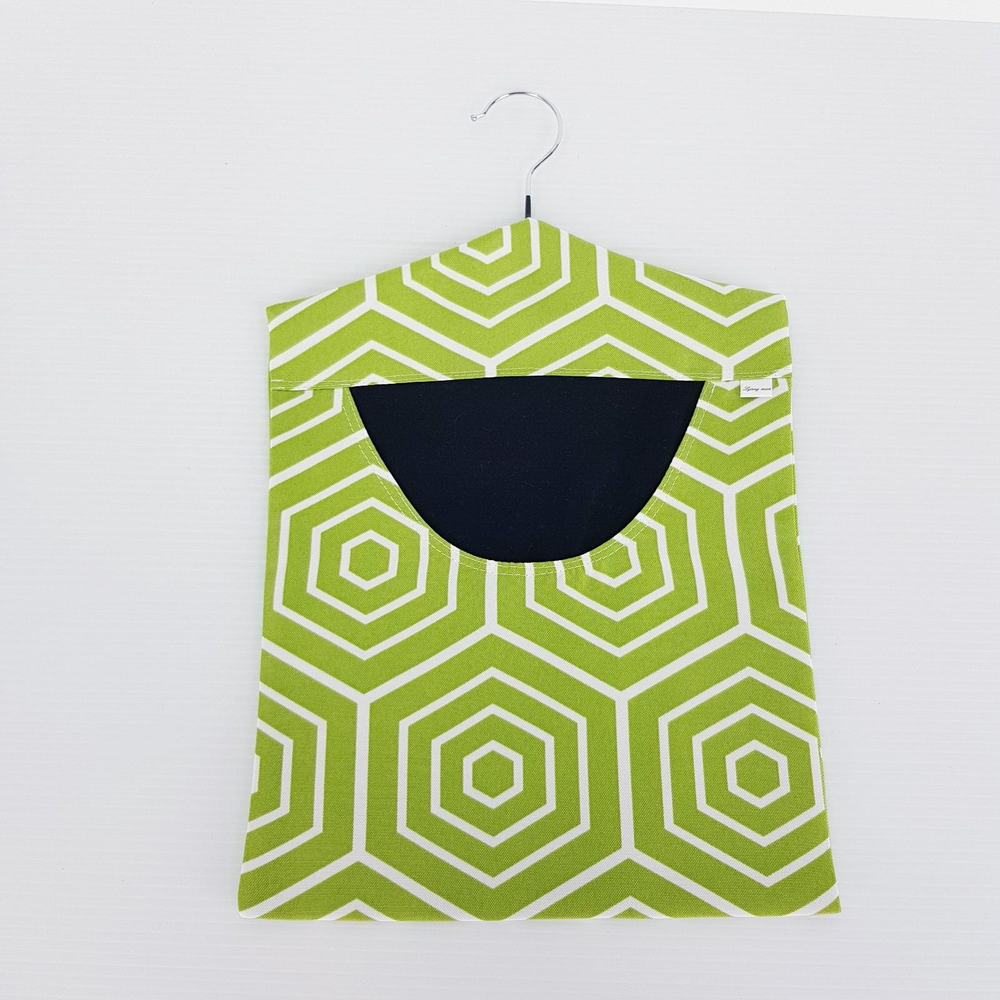 Peg Bag Handmade Green White Geometric Print Lined Laundry Clothes Peg Holder