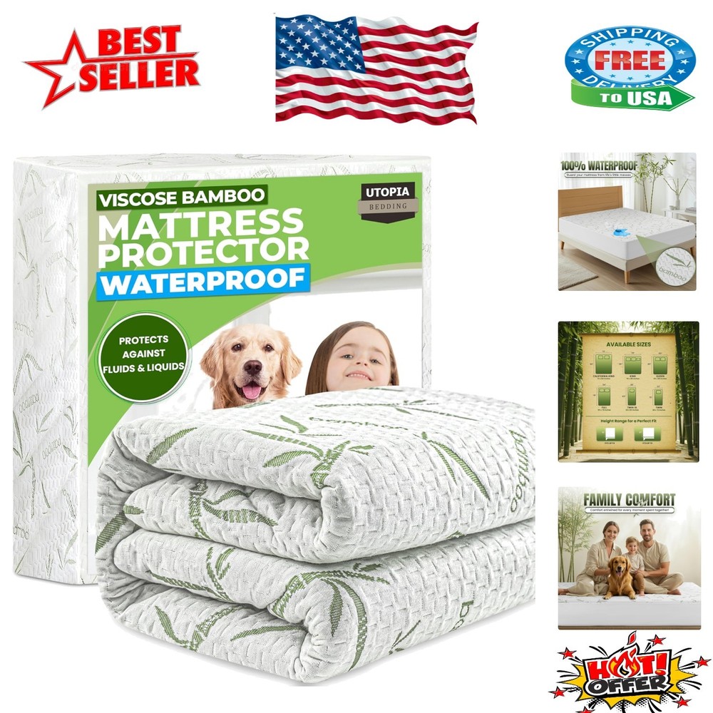 Soft and Stretchable Fitted Queen Mattress Protector – 17 Inch Waterproof Design