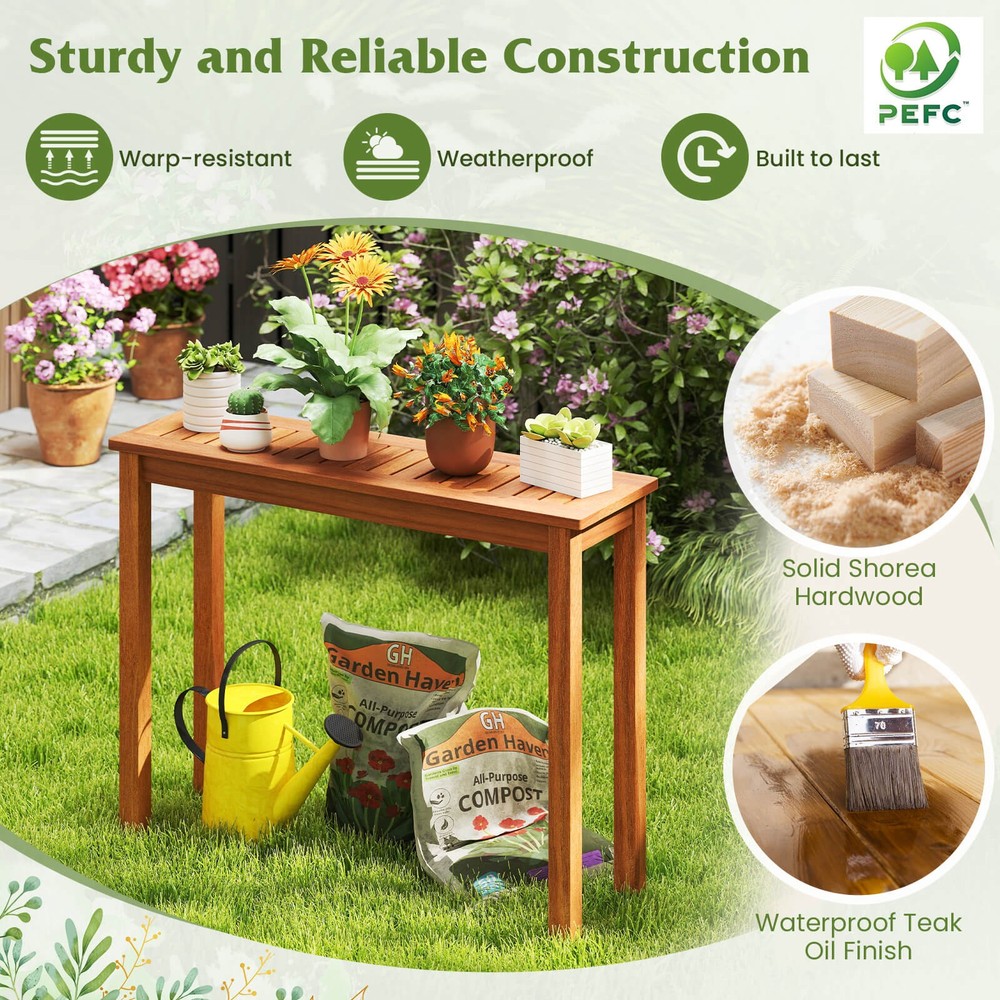 2PCS Outdoor Dining Table w/ Slatted Tabletop Buffet Bar Storage Organizer