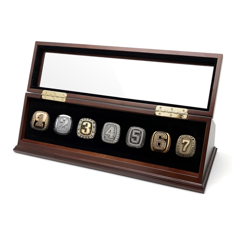 Championship Ring Display Case Big Ring Storage Box (Espresso, 7 Slots)
