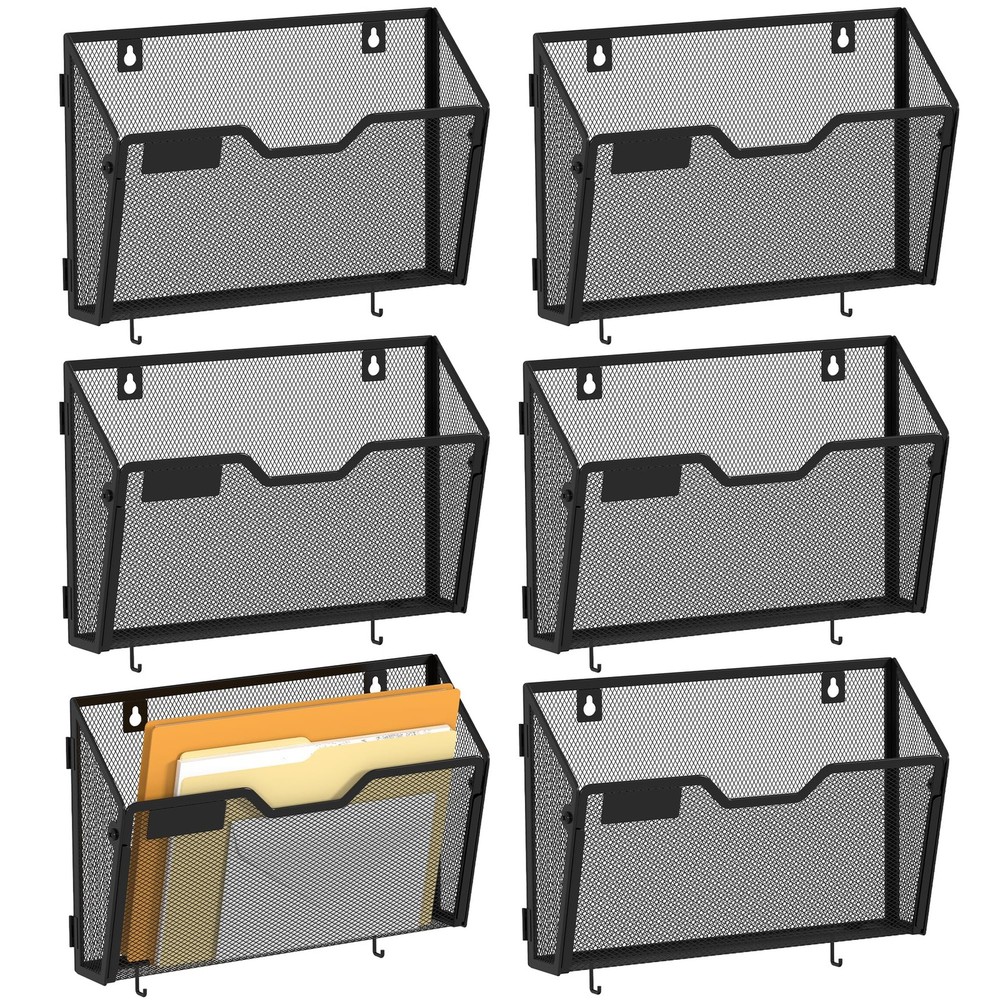 6 Pack Mesh File Holders Wall Mounted - Durable Metal Hanging Organizer with ...