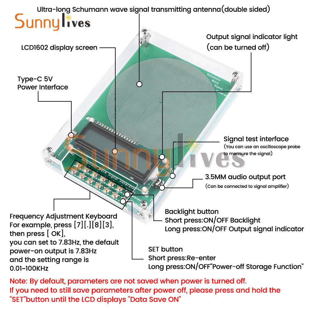 Schumann Wave Generator Pulse Sine Frequency +3.5MM Audio Output Connector +Case
