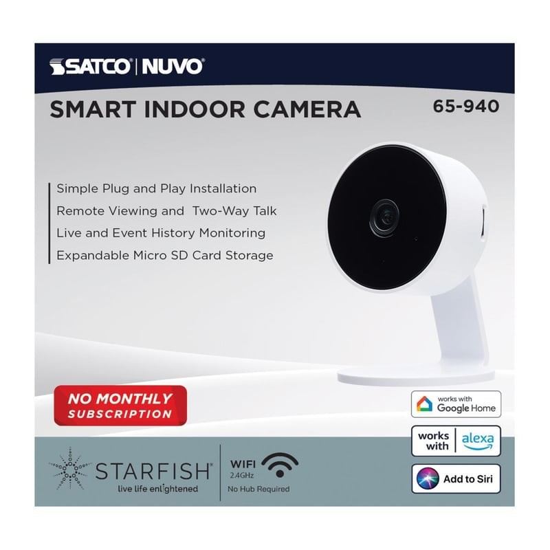 Satco 65-940 Indoor Security Camera White Finish Smart Home Device