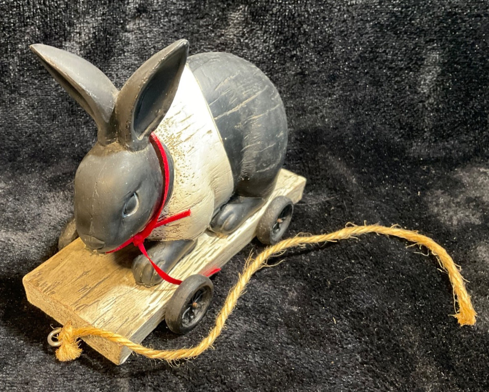 Bunny Rabbit Pull Toy Distributed By Sullivans Black & White Folk Art Spring