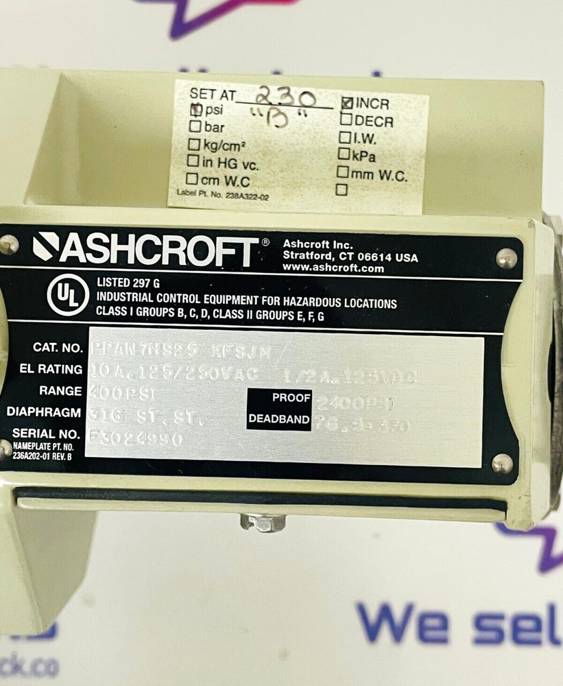 ASHCROFT PPAN7HS25 XFSJM Pressure Switch