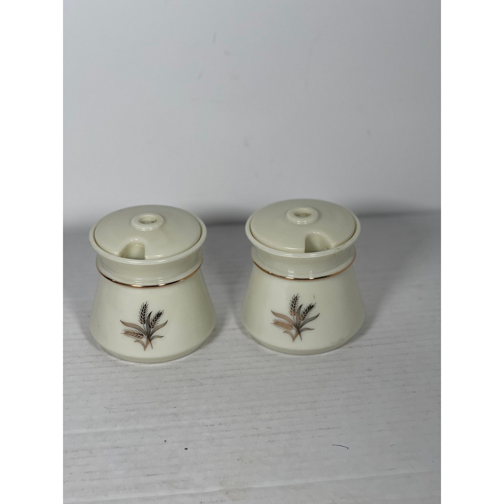 Vintage Condiment Jars Wheat Pattern Set with lids