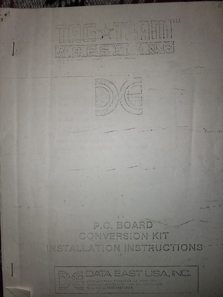 Tag Team Wrestling Manual + Paperwork Data East Arcade