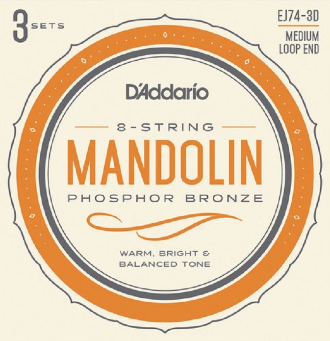 3 Sets D'Addario EJ74 Mandolin Strings, Phosphor Bronze, Medium, 11-40 EJ74-3D