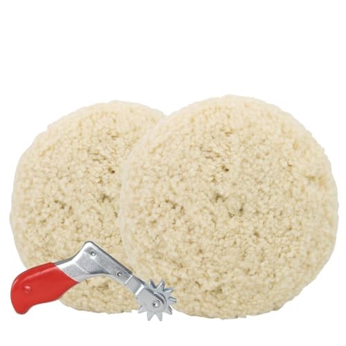 Wool Buffing Pads 7 Inch, 2 Pack 100% Wool Pads for Buffing with Hook & Loop