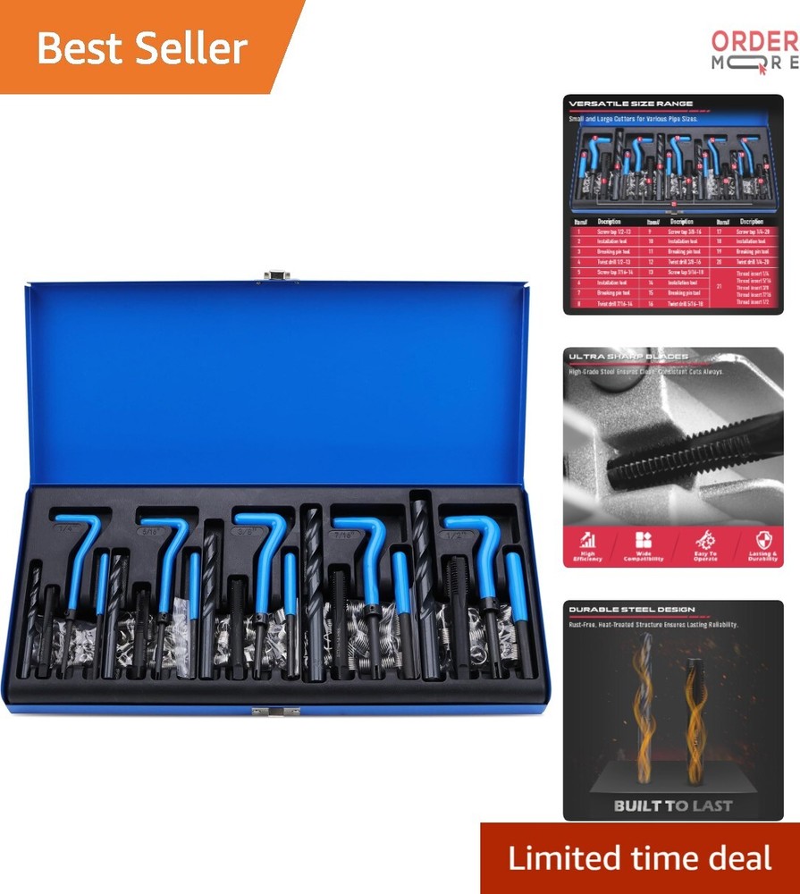SAE Thread Repair Helicoil Kit 131PC Metal, Engine, Pipe Rethreading Tools