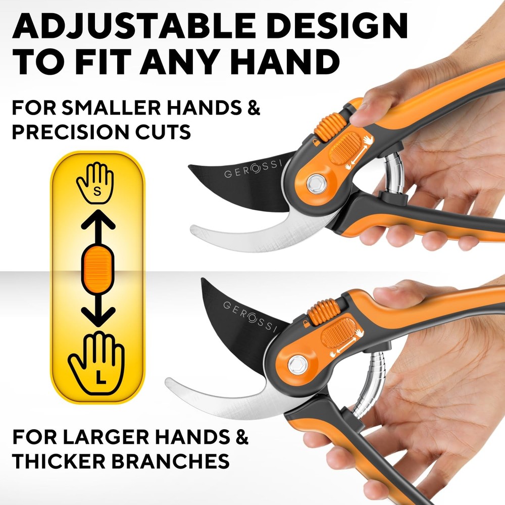Bypass Pruning Shears with Ultra Sharp Blades - Adjustable Opening, Orange
