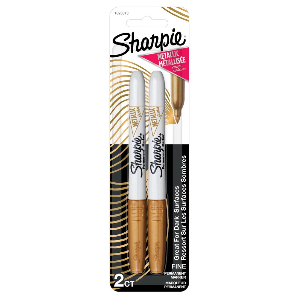 Sharpie Metallic Permanent Markers, Fine Point, 2 Count (Pack of 1), Gold