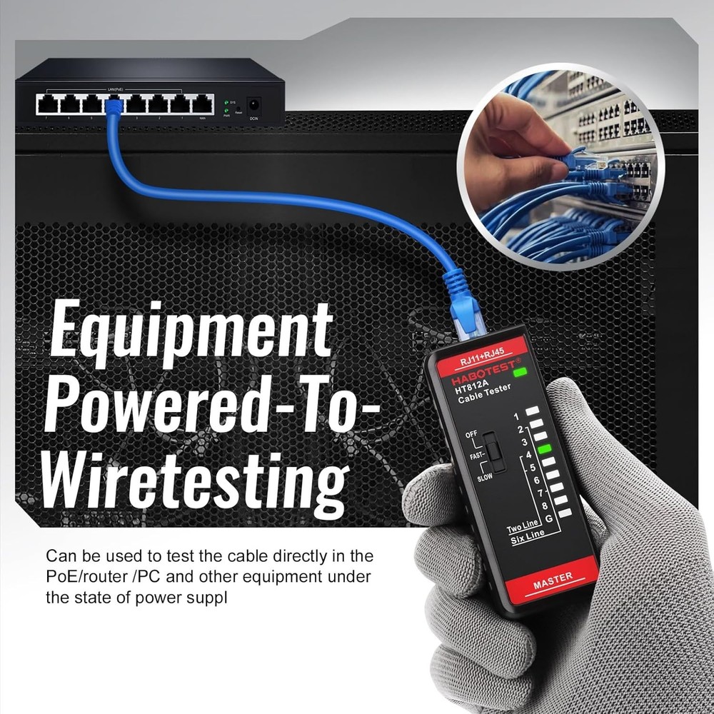 Durable Ethernet Cable Tester with LED Display for Quick Wiring Diagnostics