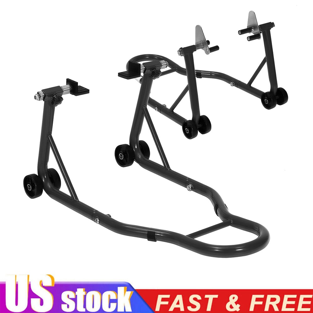 900lbs Motorcycle Front Rear Combo Stand Lift Swingarm Spool Paddock Stand Black