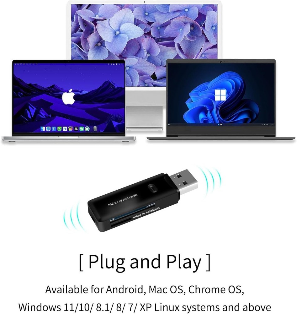 USB 3.0 SD Card Reader for PC, Laptop, Mac, Windows, Linux, Black