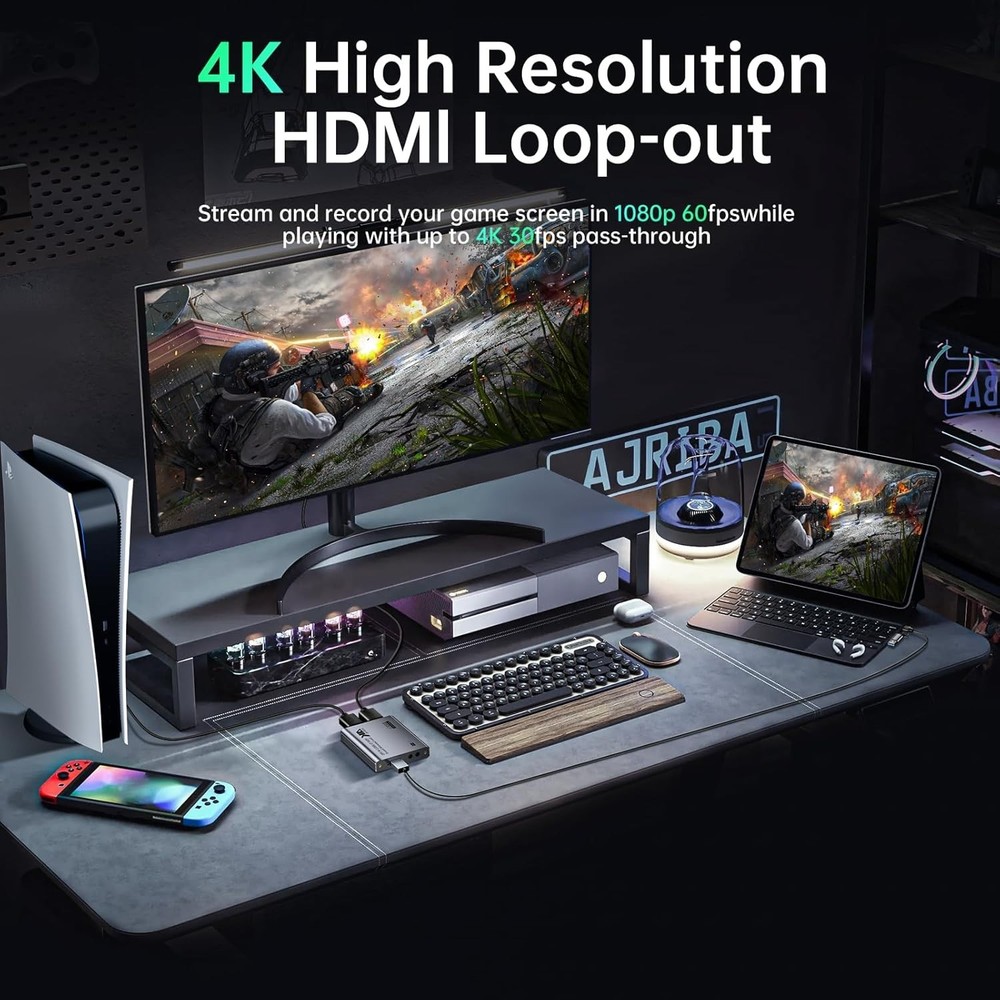 Ultra-Low Latency USB 3.0 Capture Card - 4K Loop-Out for PS5 & Switch Streaming