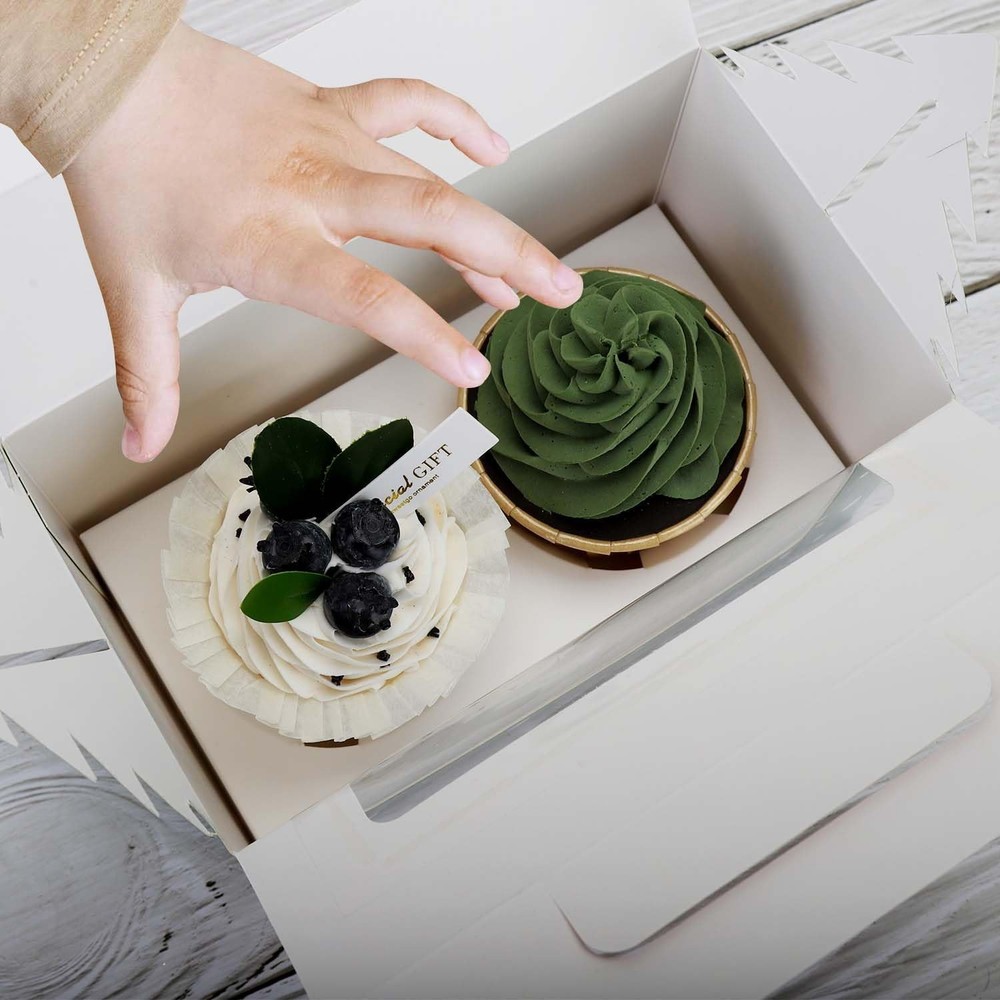 15 Pcs Christmas Cupcake Boxes with Window,Insert and Handle Holds 2 Standard...