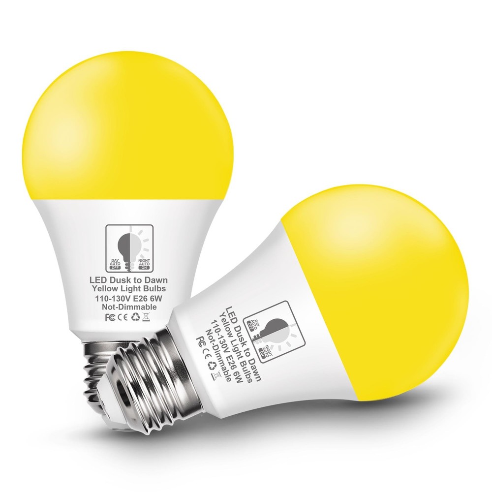 EvaStary Dusk to Dawn LED Yellow Bug Light Bulb, 2 Pack Dawn,
