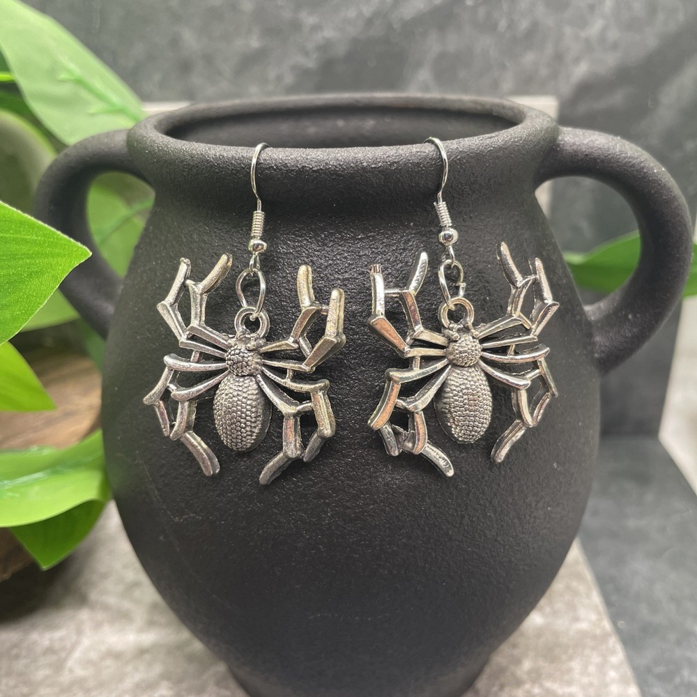 2” Silver-tone Spider Boho Retro Earring Set Drop Dangle New Free Ship B6693