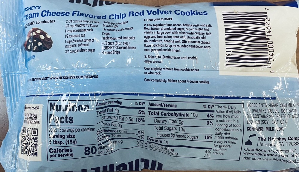 2x Hershey's CREAM CHEESE Flavored Premium Baking Morsels Chips 8 oz Bag 2 PACK