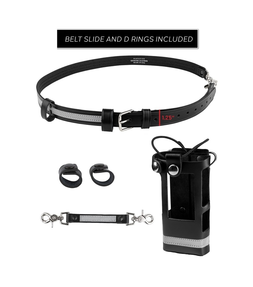 Firefighter Reflective Radio Strap and Holder Leather Bundle Set Includes Rad...