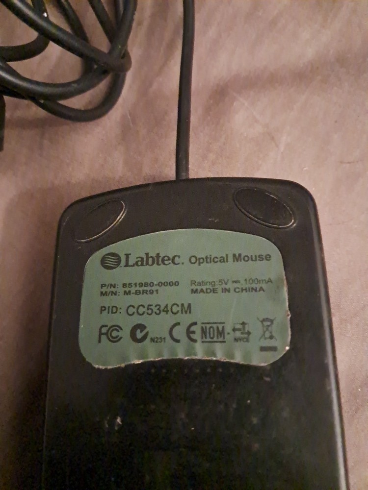 Labtec Mouse USB Connector, Scroll Wheel, Black and Silver USED