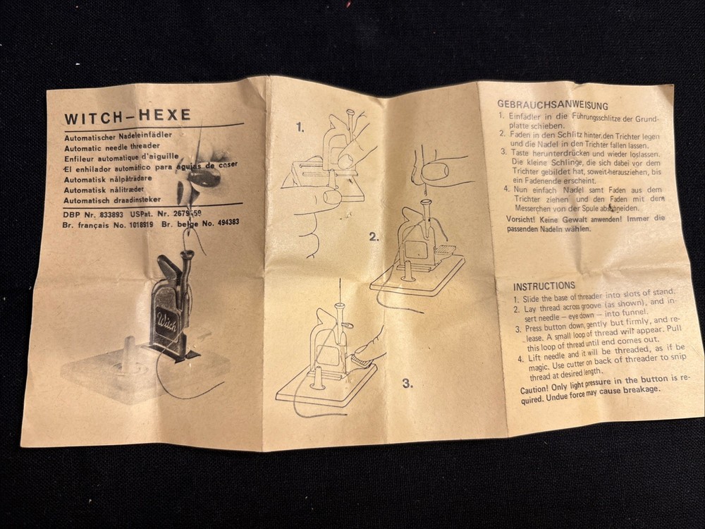 Vintage Witch Automatic Needle Threader w/ lnstructions Made in West Germany
