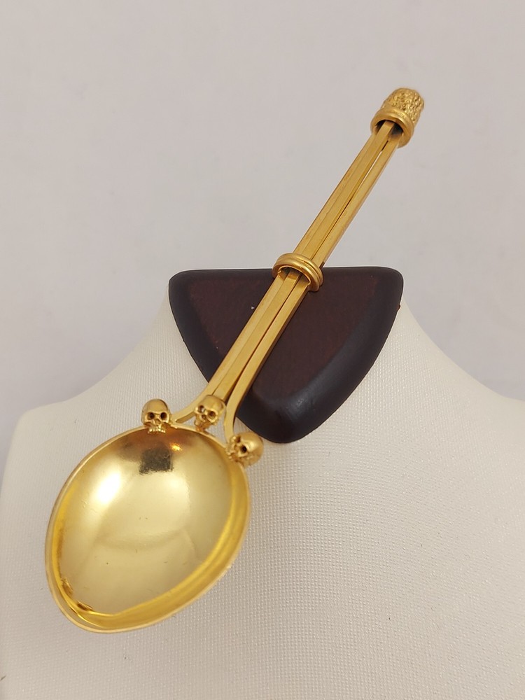 Antique Victorian Memento Mori Skull Solid Silver Gilt Spoon