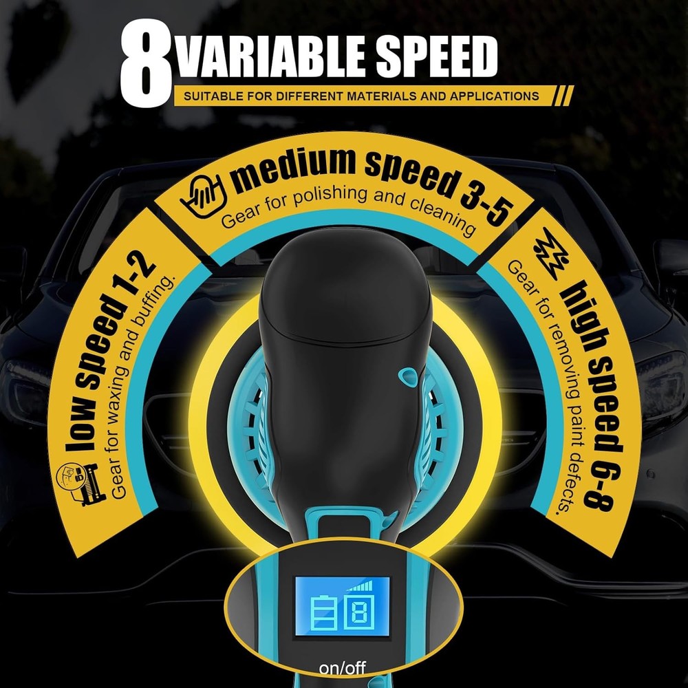 Cordless Car Buffer Polisher, 6 In Mini Buffer Polisher Kit ,8 Variable Speed