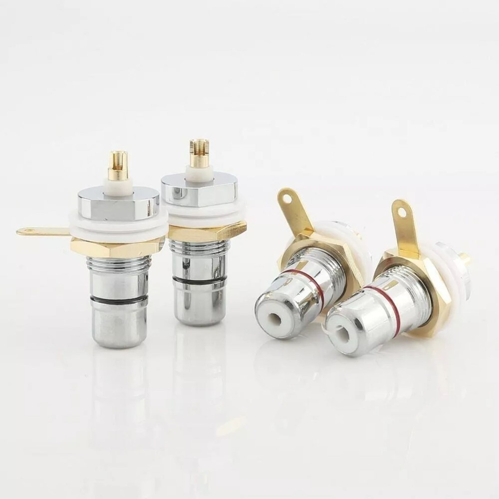 4X Rhodium Plated RCA Socket Female Panel Mount Plug Audio DIY Terminal Chassis