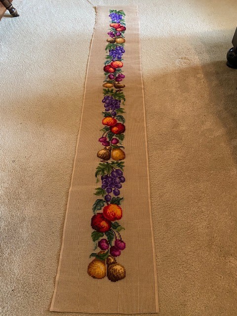 Fruit Needlepoint Panel Bell Pull/Banner  10" x 64" Vintage--grapes cherries etc